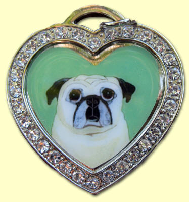 Rhinestone Studded Heart Medallion - Pug Design A72