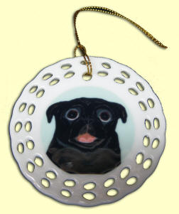 Porcelain Round Cut-Out Ornament - Pug Design A70