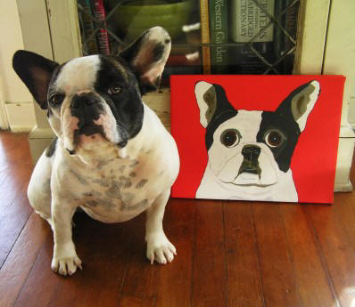 Betty the Frenchie with her 11 x 14 canvas!