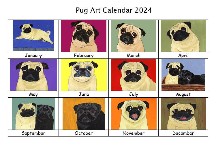 Pug Art Calendar 2024 - Preview