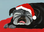 (HA93) Sleeping Black Pug waiting for Santa